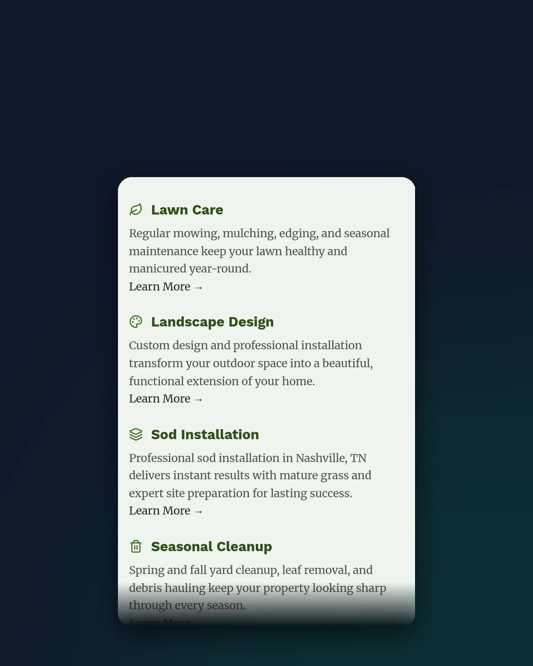 Green Ridge's services list