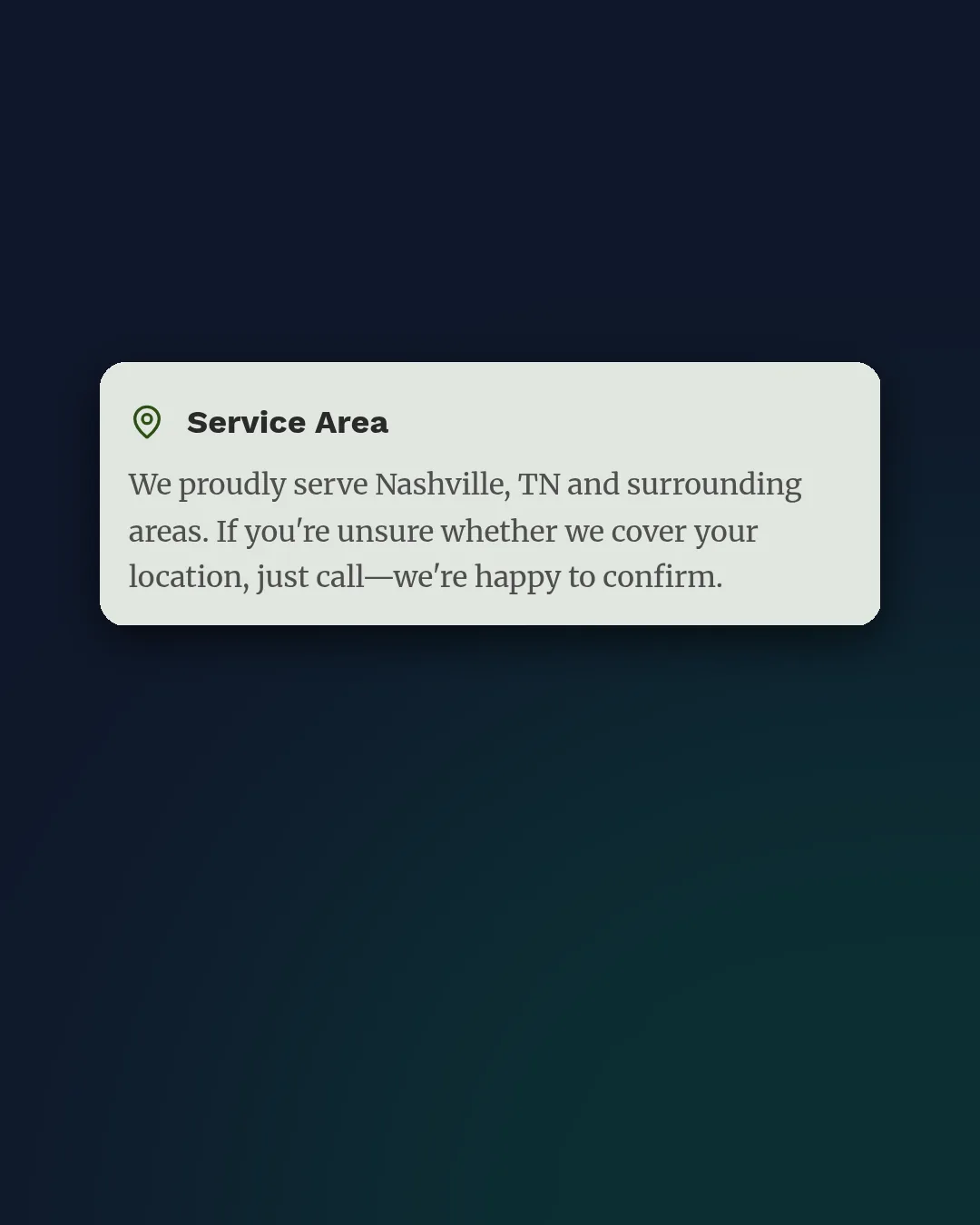 Green Ridge's service area card