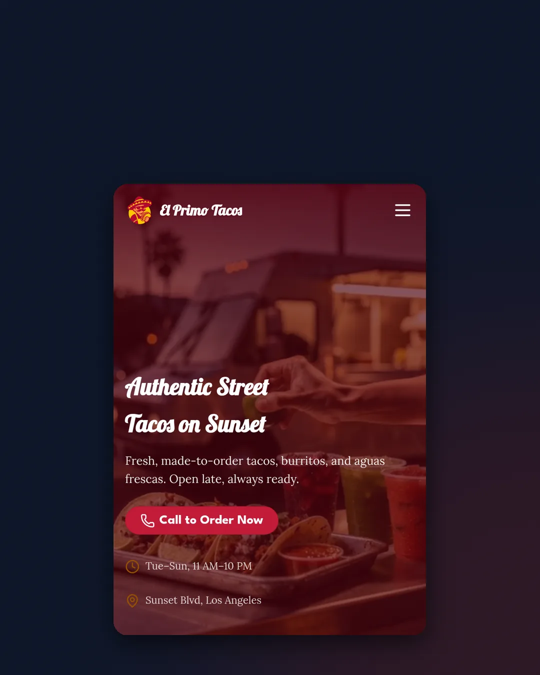 El Primo Tacos on a phone with a Call to Order button